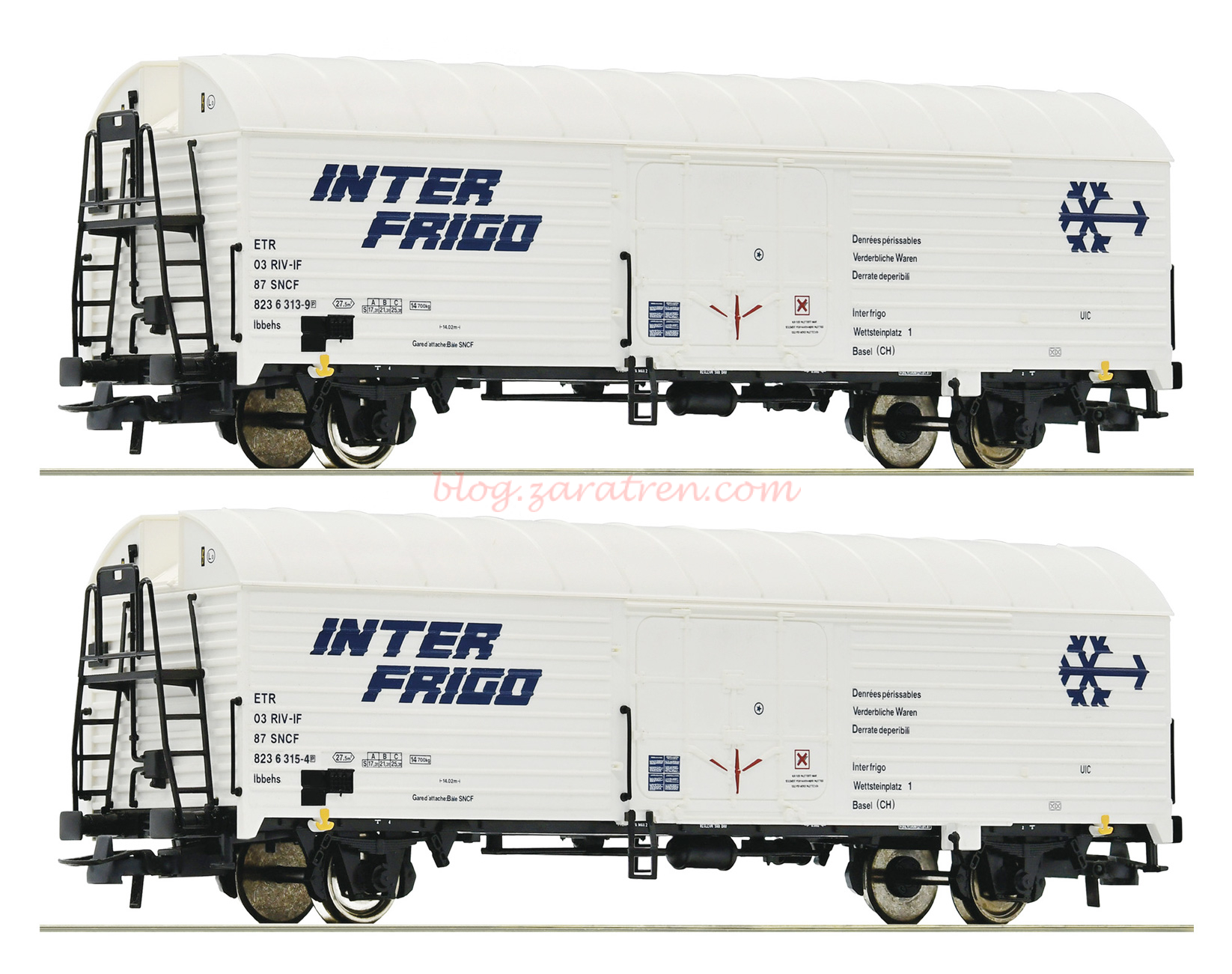 Roco – Dos vagones Frigoríficos «Interfrigo» de la SNCF, Epoca IV, Escala H0, Ref: 76040