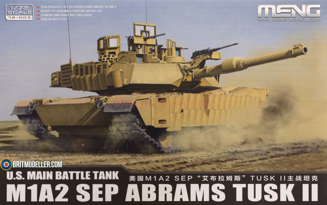 Meng – Tanque de Batalla Principal Estadounidense M1A2 SEP ABRAMS TUSK II, Escala 1:72, Ref: 72-003