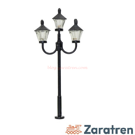 Zaratren – Farola metálica de ciudad de tres focos, Tipo 33, Tecnología LED, Escala N, Ref: ZT-FR2070