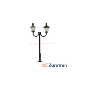 Zaratren - Farola metalica de calle de dos focos, Tipo 61, Tecnologia LED, Escala H0, Ref: ZT-FR1092