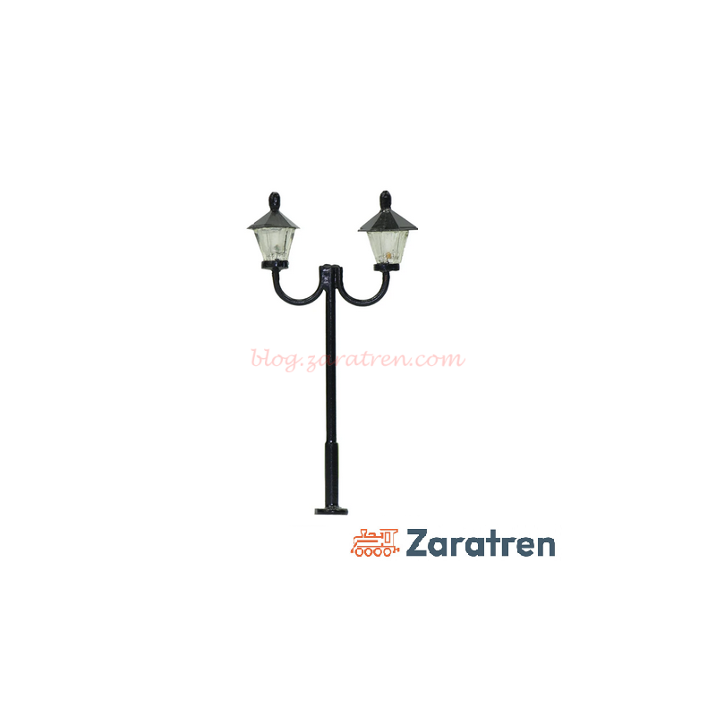 Zaratren – Farola metalica de calle de dos focos, Tipo 61, Tecnologia LED, Escala H0, Ref: ZT-FR1092