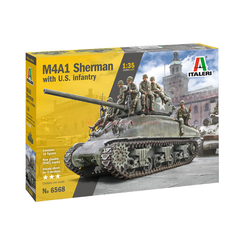 Italeri – Tanque M4A1 Sherman con Infantería Estadounidense, Escala 1:35, Ref: 6568