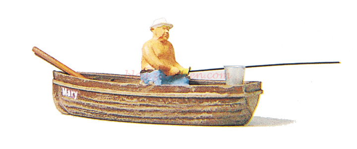 Pescador con su barca pescando, 1 figura, Escala H0. Marca Preiser, Ref: 28052