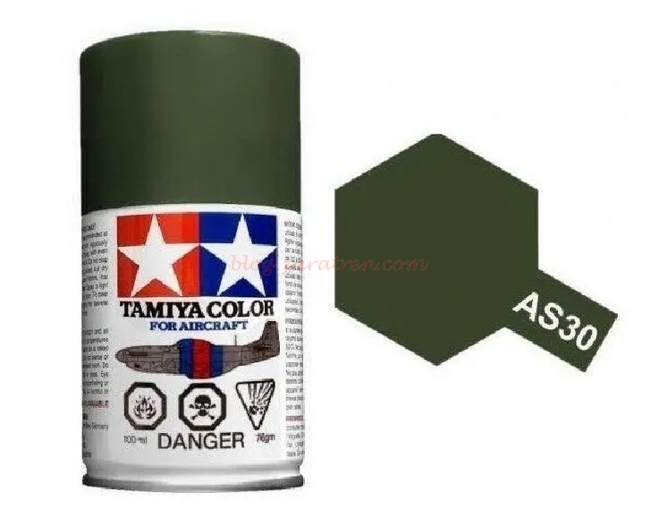 Spray Dark green RAF, Bote de 100 ml, ( 86530 ). Marca Tamiya, Ref: AS-30