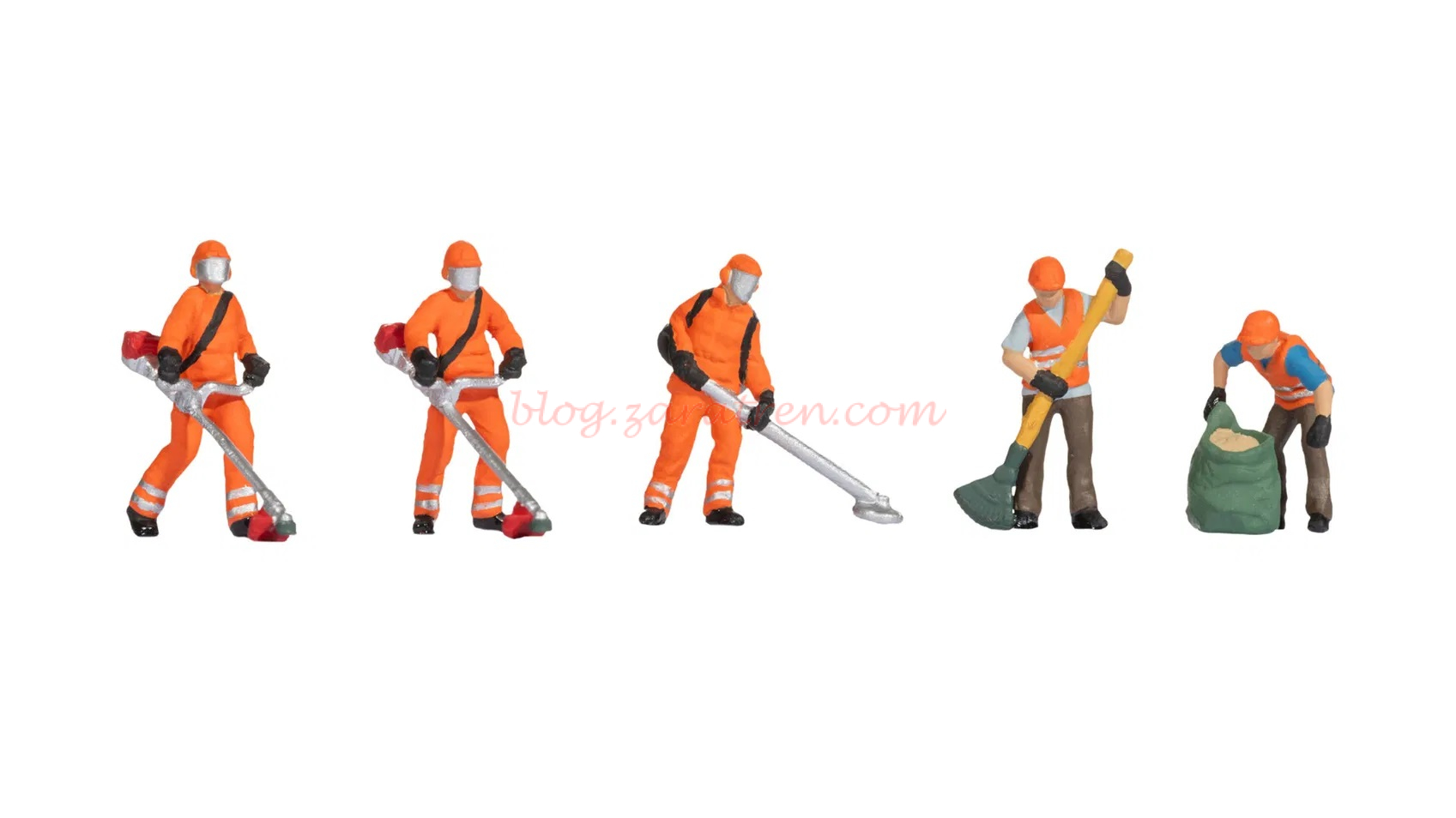 Noch – Operarios trabajando limpiando y desbrozando jardines, 5 Figuras, Escala H0, Ref: 15064