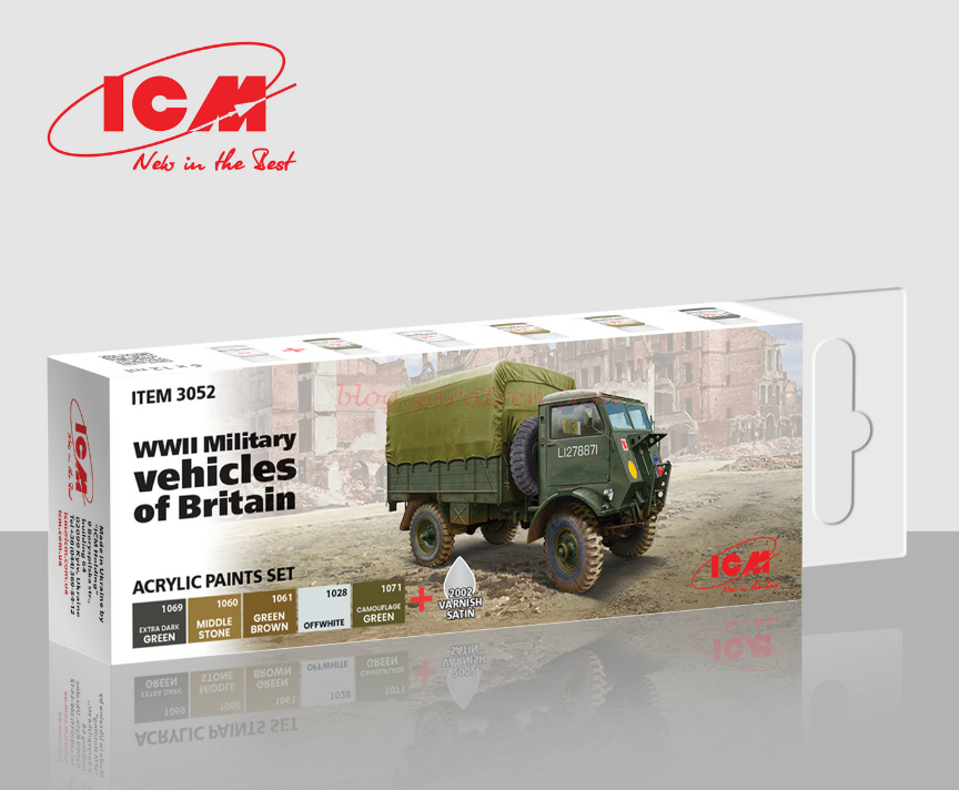 ICM – Set de pintura Acrílica, British WWII Military Vehicles, 6 Botes, Ref: 3052.