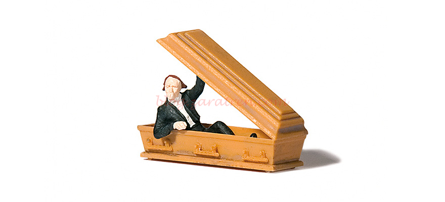 Hombre vampiro con el ataúd abierto, 1 figura, Escala H0. Marca Preiser, Ref: 29113.