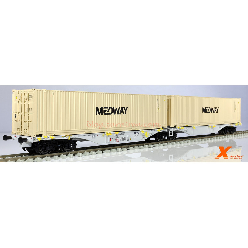 X-Trains – Vagón Sggmrss 90′ VTG, Dos Cont. Medway de 45 pies, Epoca VI, Escala H0. Ref: 2390000.