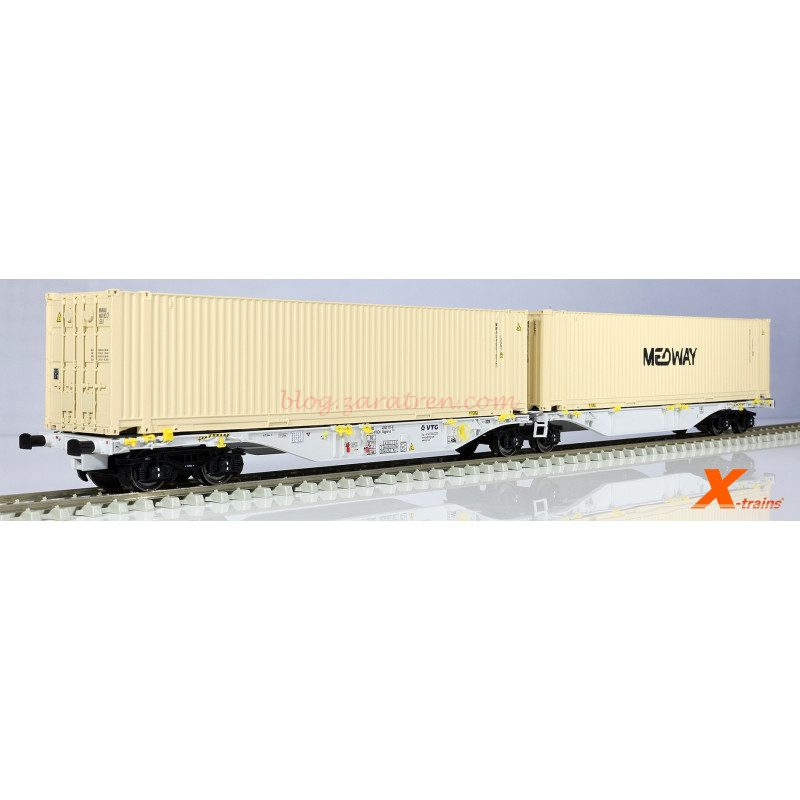 X-Trains – Vagón Sggmrss 90′ VTG, Dos Cont. Medway de 45 pies, Epoca VI, Escala H0. Ref: 2390001.