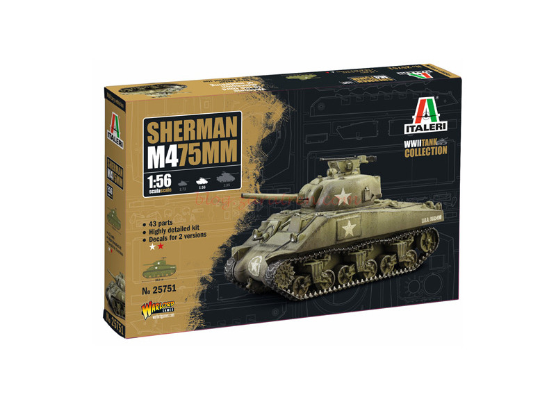 Italeri – Tanque Sherman M4 75mm, Escala 1:56, Ref: 25751.