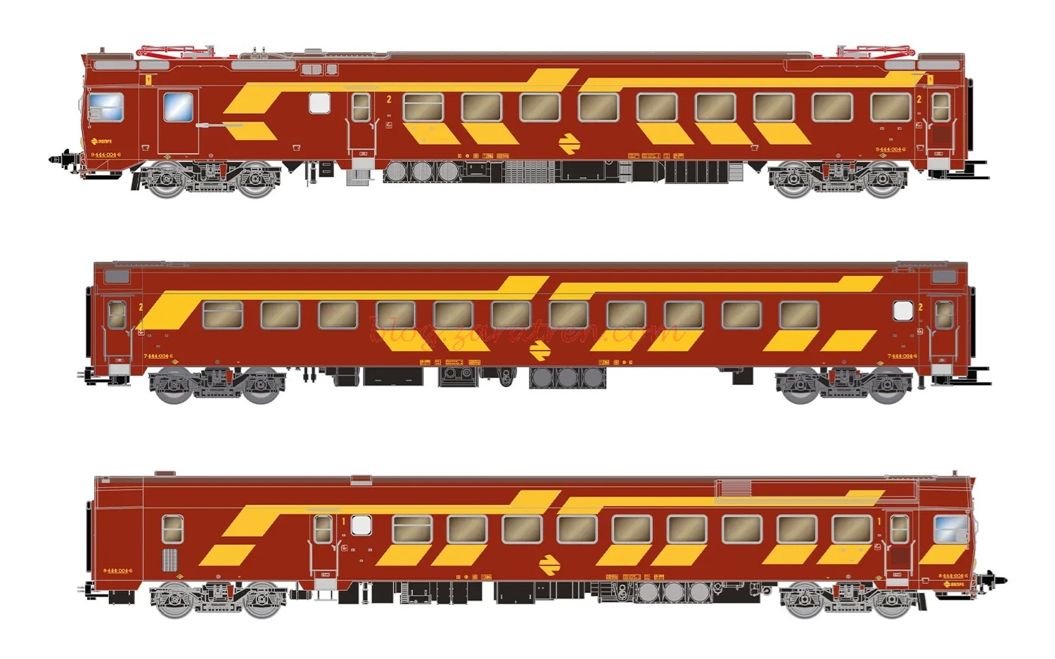 Electrotren – Automotor eléctrico serie 444, unid. 444-004, dec. rojo/amarillo, Epoca IV, Analógico, Escala H0. Ref: HE2020