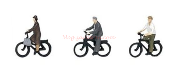 Kato – Personas paseando en bicicleta, Tres figuras, Escala N. Ref: 24-214.