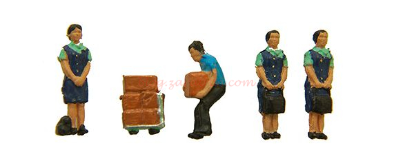 Kato – Trabajadores de empresa de transportes con paquetería, Cinco figuras, Escala N. Ref: 24-277.