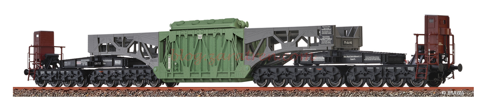 Brawa – Vagón plataforma de servicio pesado tipo SSt125, RWE, DRG, Epoca II, Escala H0. Ref: 51272.