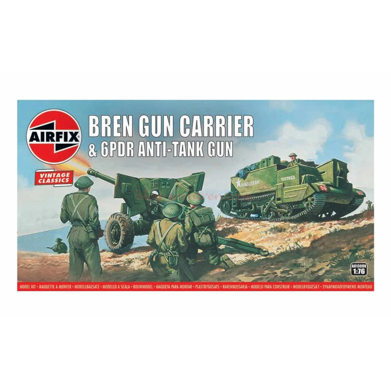 Airfix – Portador de cañón Bren y Cañón Antitanque de 6 Libras, Escala 1:76, Ref: A01309V.
