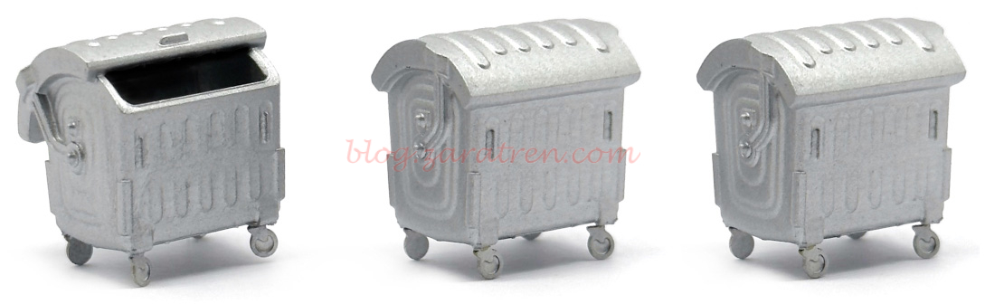 N-Train – Contenedores con ruedas de acero galvanizado, 3 unidades, Escala N, Ref: 211079.