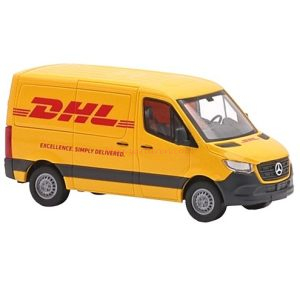 Busch - Furgoneta Mercedes-Benz Sprinter corto, Reparto mensajeria DHL, Escala H0, Ref: 53406.