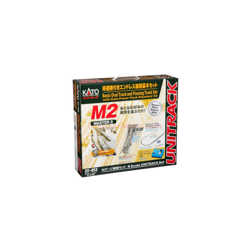 Kato Unitrack – Set de inicio básico con transformador, desvíos y pupitres, M2, Escala N. Ref: 20-853.