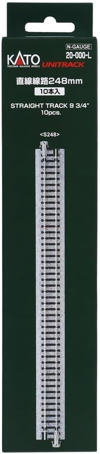 Kato – Diez tramos de vía recta unica, 248 mm, Traviesas de Madera. Escala N. Ref: 20-000-L.