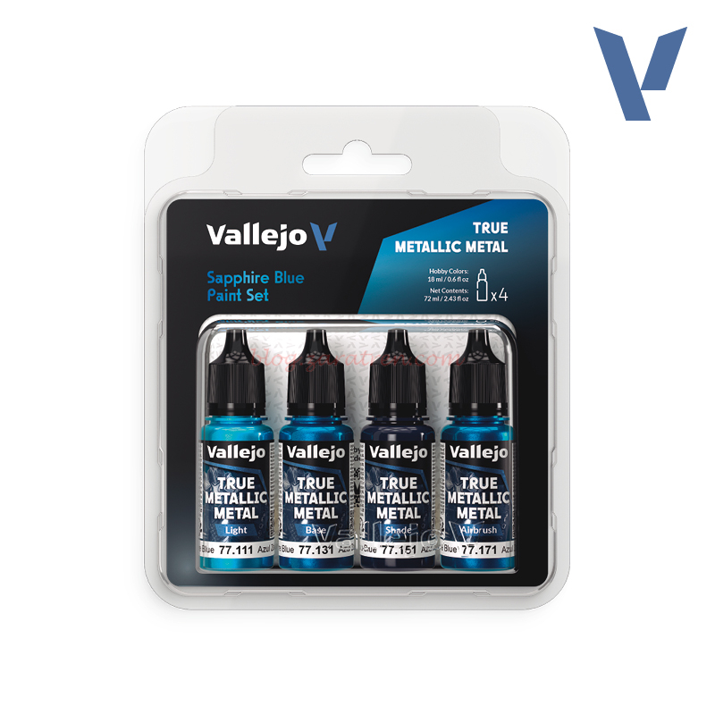 Vallejo – True metallic metal, Set Azul Zafiro, 4 botes de 18 ml. Ref: 77.256.