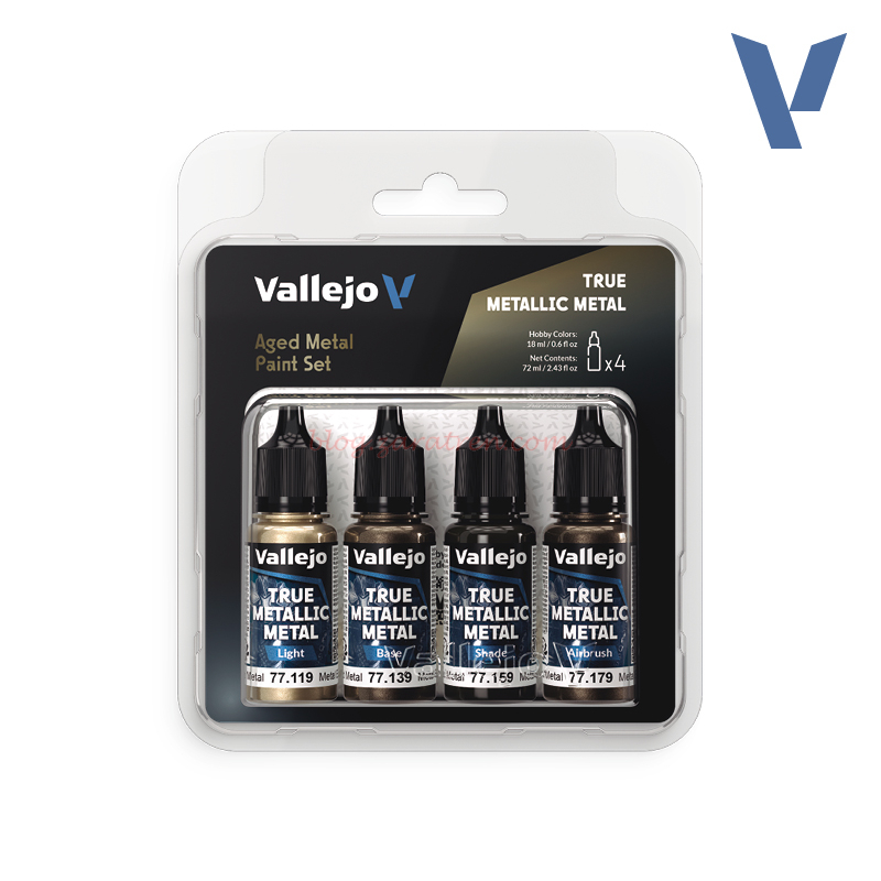 Vallejo – True metallic metal, Set Metal Envejecido, 4 botes de 18 ml. Ref: 77.258.