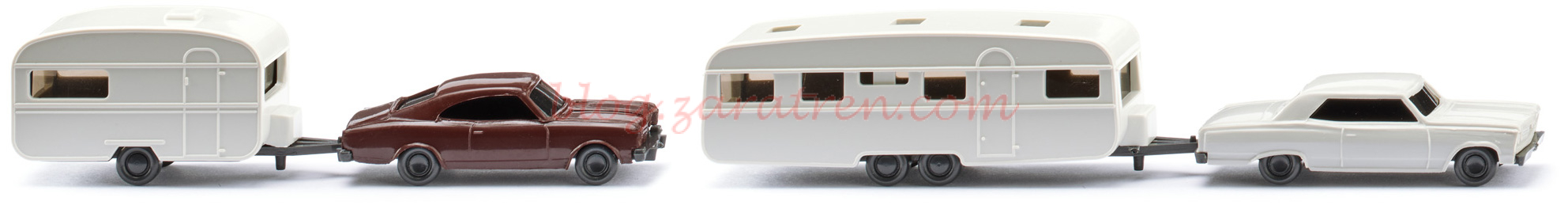 Wiking – Caravanas con vehículos Opel Rekord y un Chevy Malibu, Epoca III-IV, Escala N, Ref: 092211.