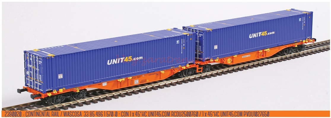 X-Trains – Vagón Sggmrss 90′ Wascosa/Continental Rail, Dos Cont. Unit45 de 45 pies, Epoca VI, Escala H0. Ref: 2390020.