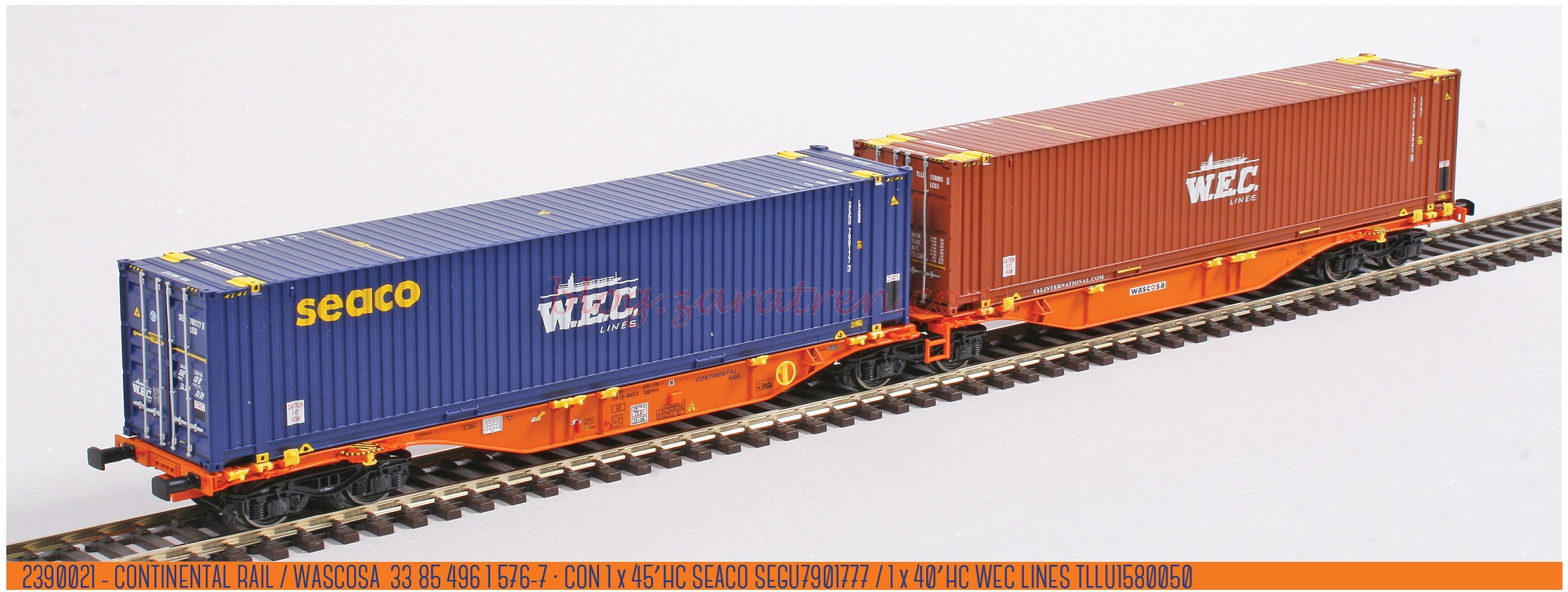 X-Trains – Vagón Sggmrss 90′ Wascosa/Continental Rail, Dos Cont. WEC Lines de 45 pies, Epoca VI, Escala H0. Ref: 2390021