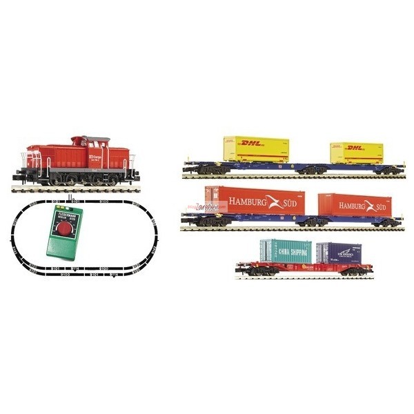 Oferta – Fleischmann – Set de iniciación con locomotora Diésel y tres portacontenedores, DB AG, Fleischmann, Ref: 931201,Escala N
