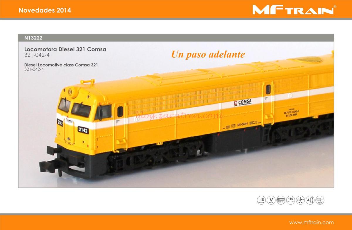 Mftrain – Locomotora 2100 – 321, primeras referencias,  N13210 Verde-Amarillo y la Ref. N13222 Comsa – Octubre 2014, Escala N