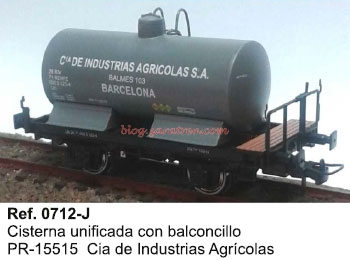 Ktrain – Nuevas cisternas unificadas con balconcillos «Cia Industrias Agrícolas» Ref 0712-J, «Vinos Pedro Rovira» Ref 0712-H, «CAMPSA» Ref 0712-I, Escala H0
