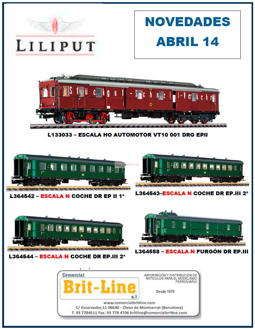 Liliput – Novedades Abril 2014 – Automotor VT10 001 y vagones DR EP II y III, Escala H0