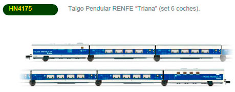 Arnold – Tren Talgo Pendular RENFE “Triana” (set 6 coches) Ref: 4175 y Coches adicionales HN4176. Escala N