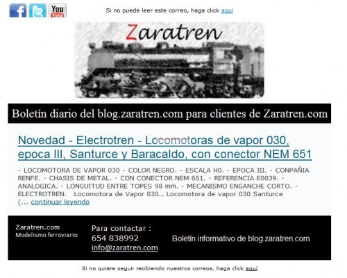 Zaratren - Boletines zaratren.com, recomendaciones para elegir "Diario o Semanal"