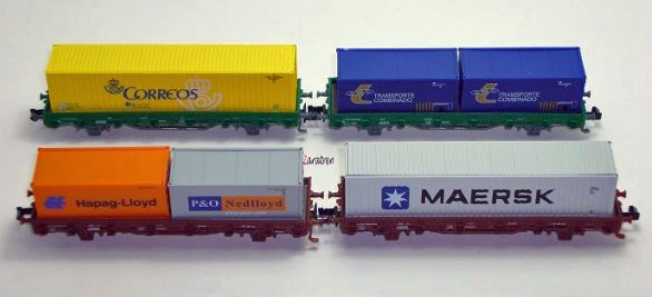 NOVEDAD – Disponibles ya conjunto de 4 vagones porta-contenedores tipo KS, Epoca IV-V,  Marca Startrain, Ref: ST60510.